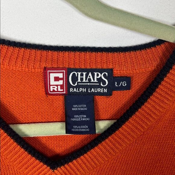 Ralph Lauren Chaps Men's Orange V-Neck Sweater size L - Picture 2 of 4